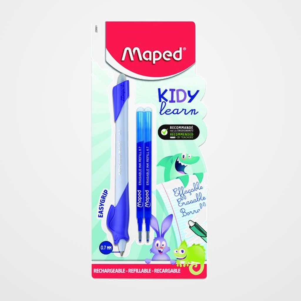 BOLIGRAFO BORRABLE MAPED KIDY LEARN MAGIC SURTIDO CON ADAPTADOR (tinta azul) BLISTER DE 1 (incluye 2 recambios)