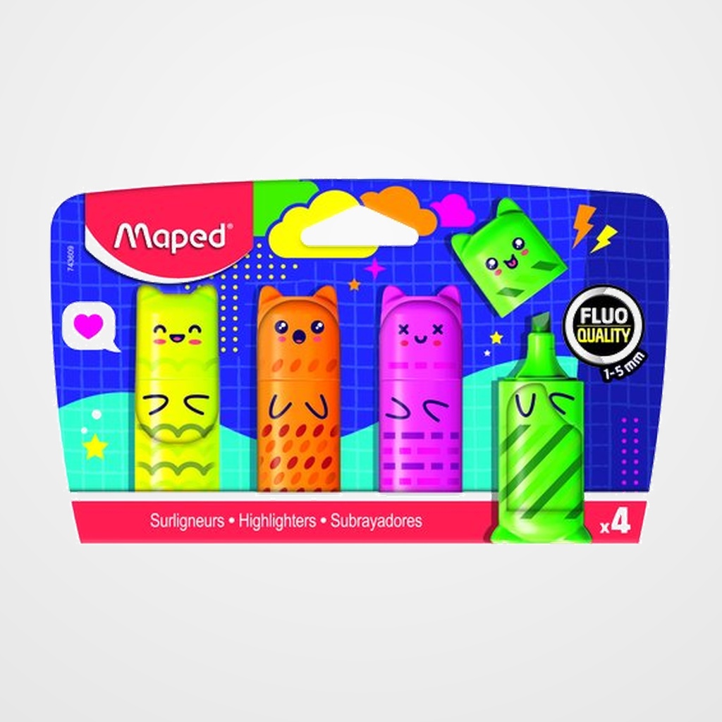 MARCADOR FLUOR MAPED KAWAI MINI ESTUCHE de 4