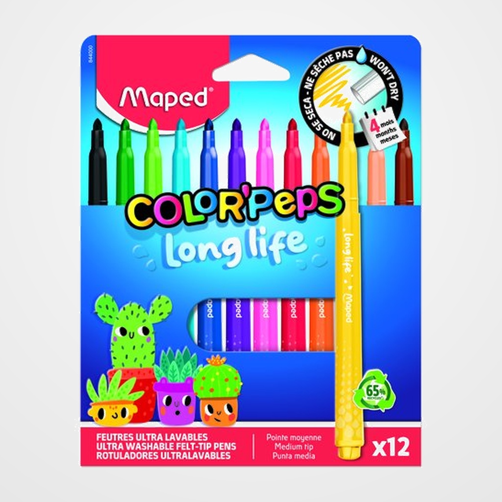 ROTULADOR FIBRA MAPED COLOR´PEPS LONG LIFE ULTRALAVABLE ESTUCHE de 12