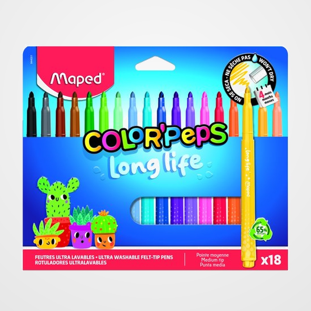 ROTULADOR FIBRA MAPED COLOR´PEPS LONG LIFE ULTRALAVABLE ESTUCHE de 18