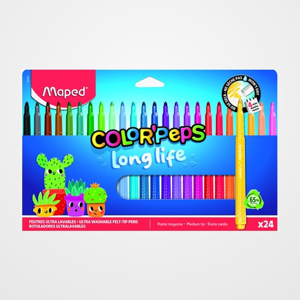 ROTULADOR FIBRA MAPED COLOR´PEPS LONG LIFE ULTRALAVABLE ESTUCHE de 24