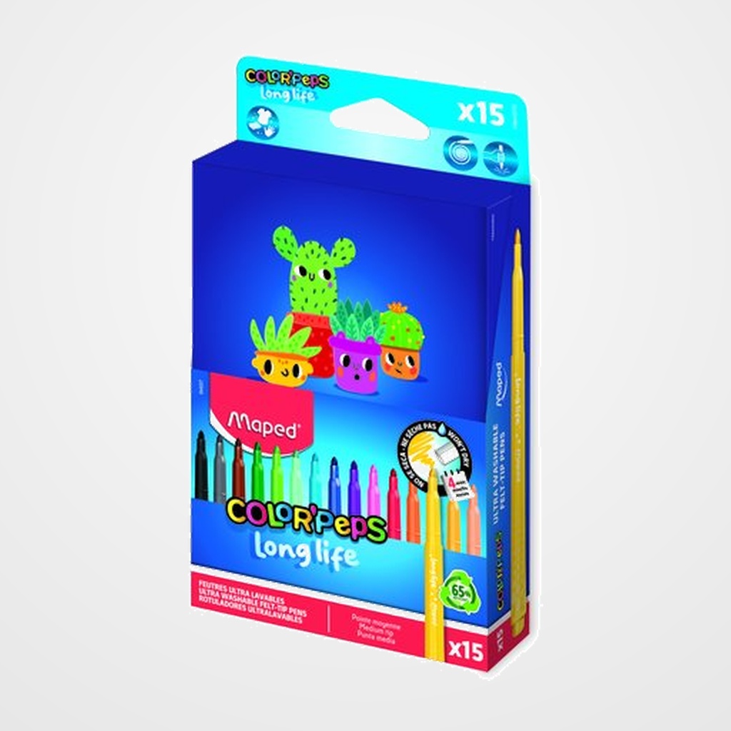 ROTULADOR FIBRA MAPED COLOR´PEPS LONG LIFE ULTRALAVABLE ESTUCHE REGALO de 15