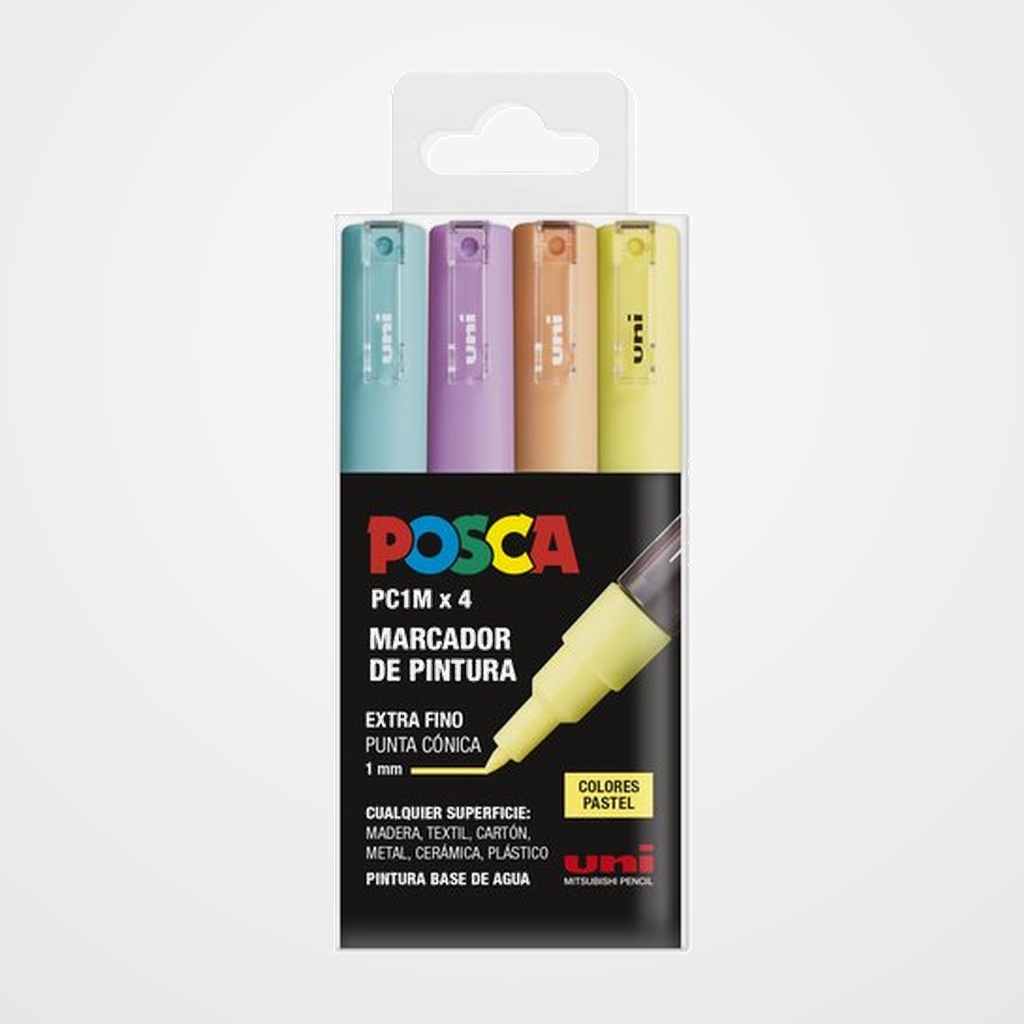 MARCADOR T.OPACA NO PERM. UNI POSCA 0.7 (PC-1M) PASTEL ESTUCHE de 4