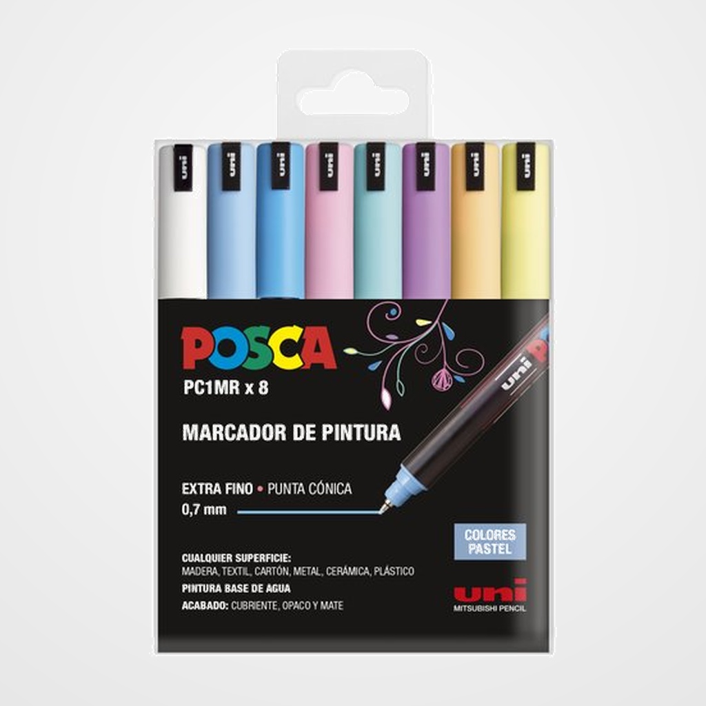 MARCADOR T.OPACA NO PERM. UNI POSCA 0.7 (PC-1MR) PASTEL ESTUCHE de 8