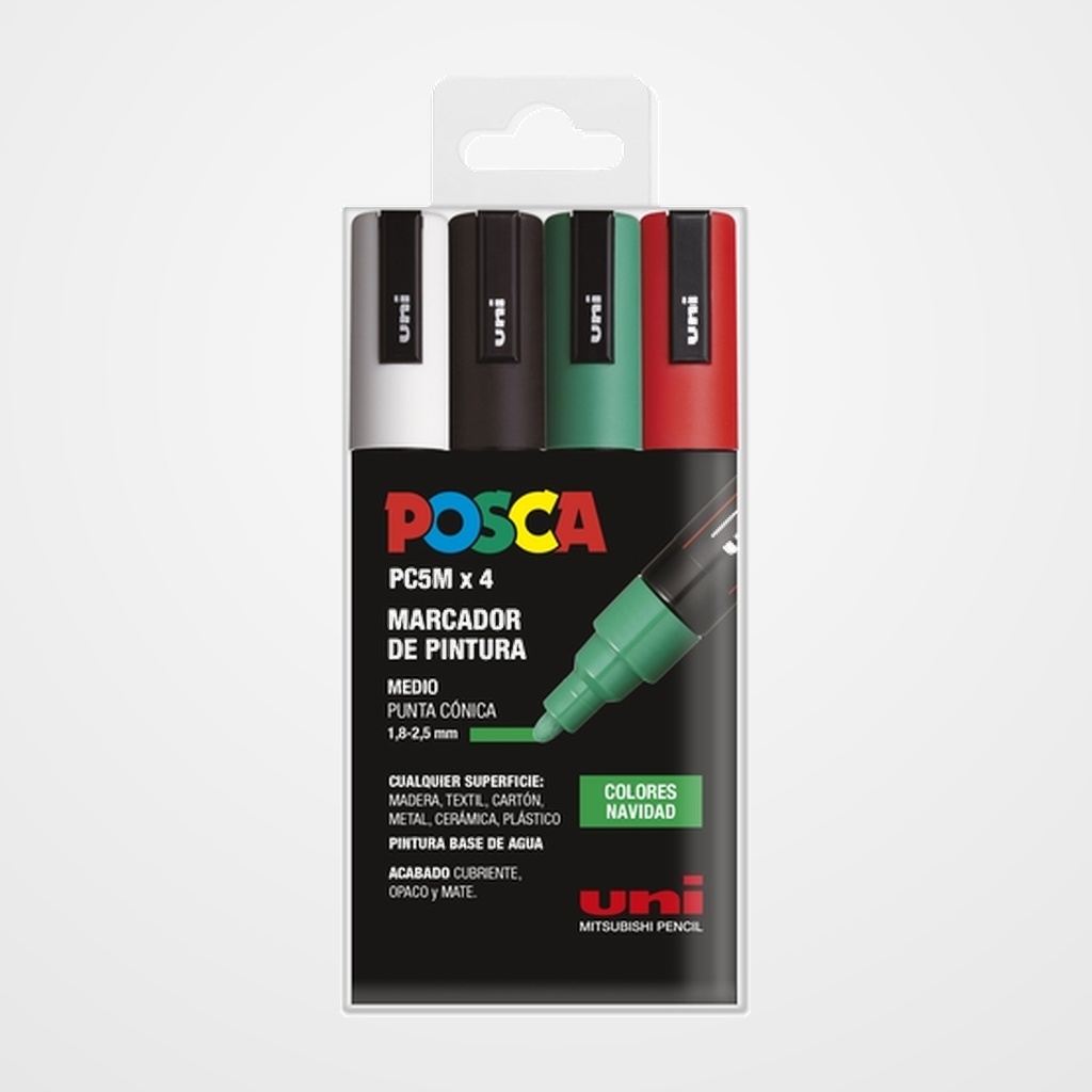 [10206441] MARCADOR T.OPACA NO PERM. UNI POSCA 1,8 (PC-5M)  SURTIDO COLORES NAVIDAD BLISTER DE 4