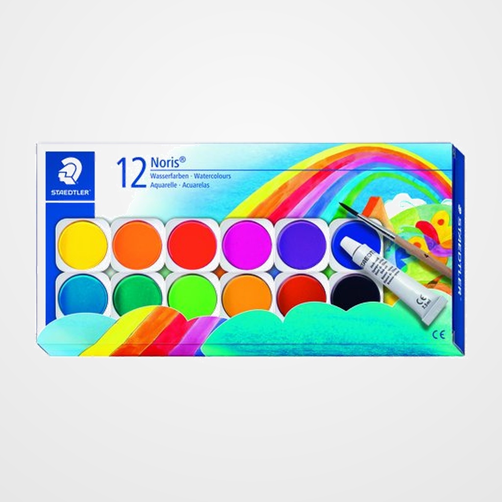 ACUARELAS STAEDTLER 888 NORIS CLUB 12 PASTILLAS de 30 mm + tubo BLANCO + pincel