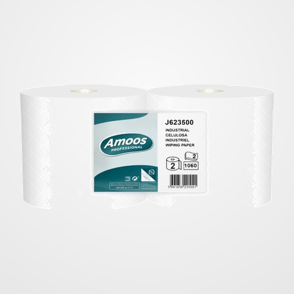 BOBINA DE PAPEL MECHA AMOOS PROFESSIONAL SECADO EXTRA 2 CAPAS 1060 SERVICIOS 350 METROS BLANCO