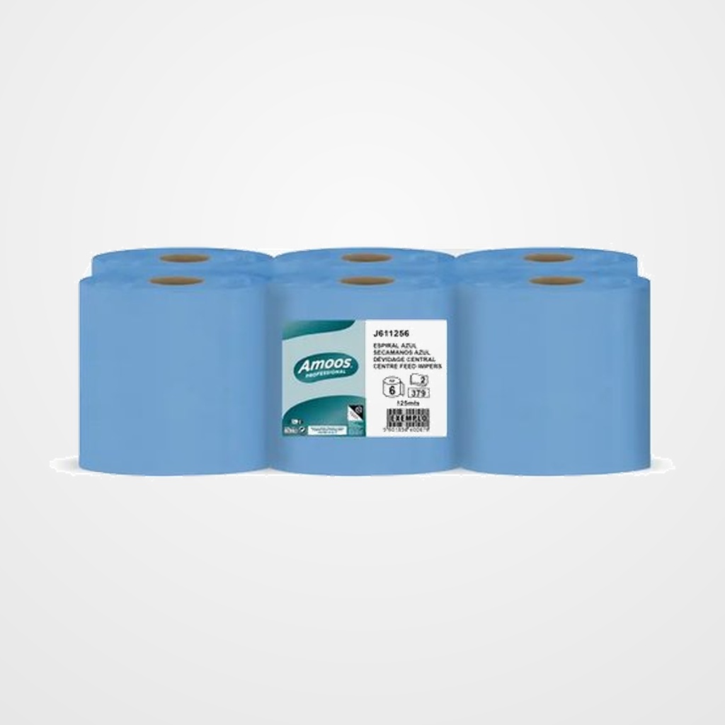 BOBINA DE PAPEL MECHA AMOOS PROFESSIONAL SECADO EXTRA 2 CAPAS 379 SERVICIOS 125 METROS AZUL