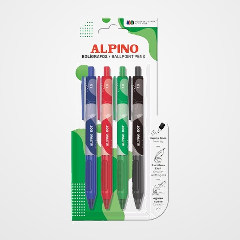 [10103090] BOLIGRAFO ALPINO DOT UNICOLOR 1mm  COLORES SURTIDOS BLISTER de 4