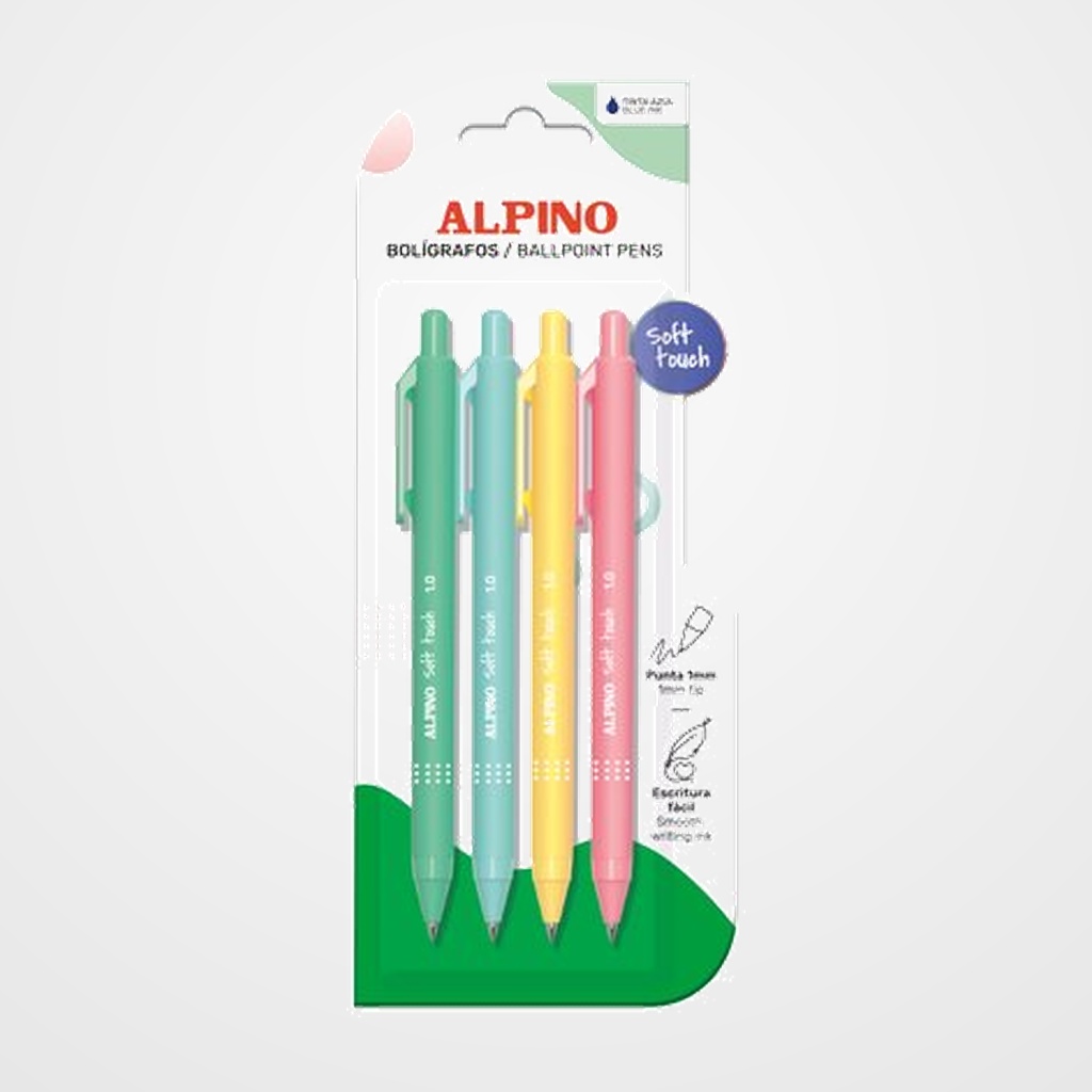 [10102963] BOLIGRAFO ALPINO SOFT TOUCH PASTEL 1mm  BLISTER de 4