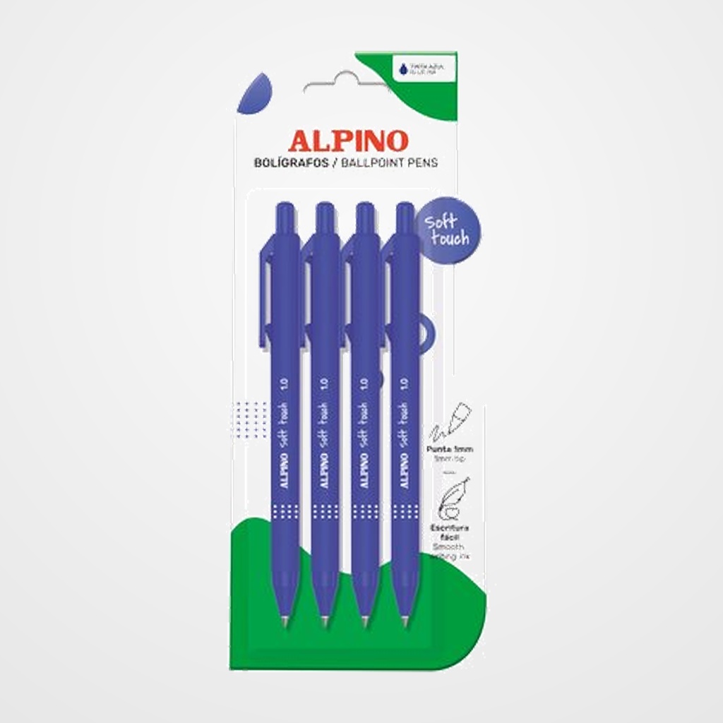 BOLIGRAFO ALPINO SOFT TOUCH 1mm  BLISTER de 4