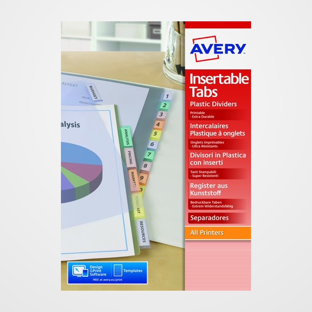 SEPARADORES AVERY PP A4+ 12 pestañas PERSONALIZABLES C/DOBLE BOLSILLO