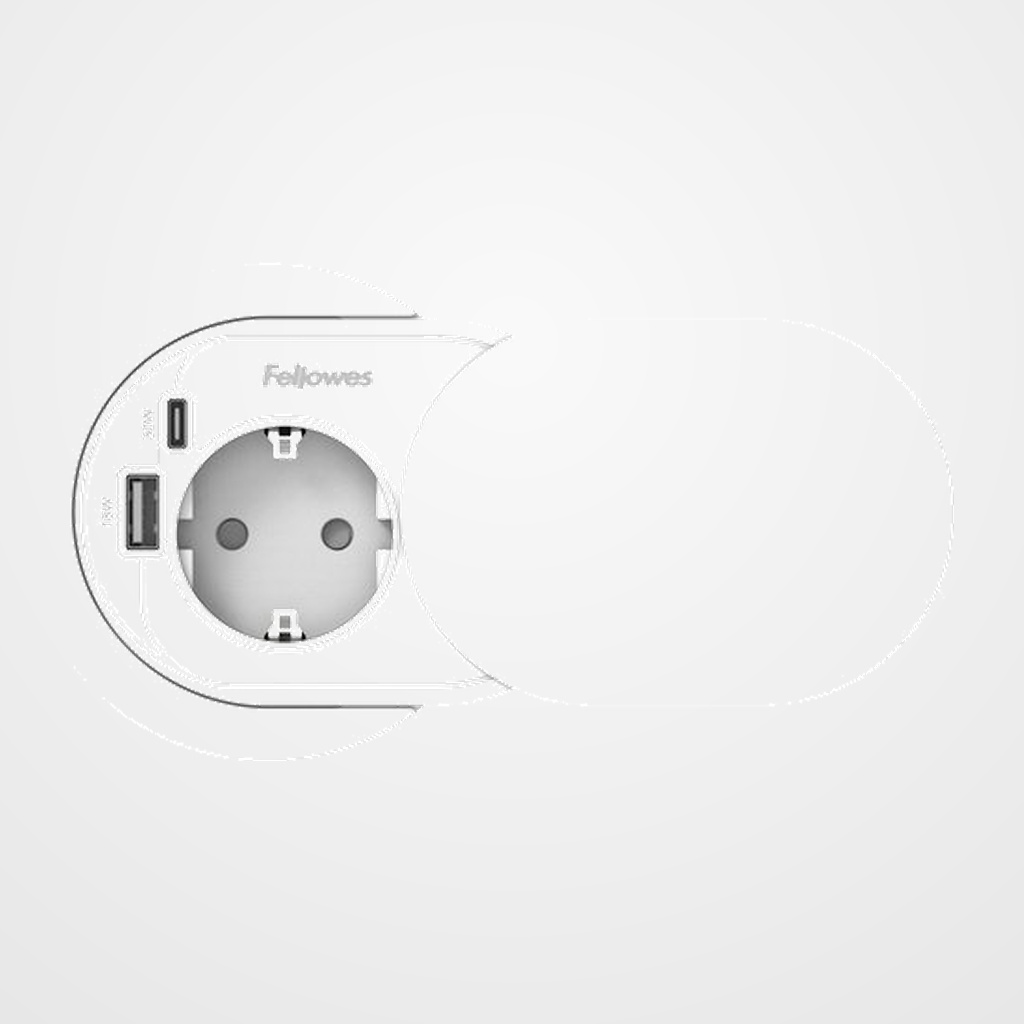 ENCHUFE ADAPTADOR EMPOTRABLE FELLOWES + USB A/C Ø 60/80 CON TAPA BLANCO