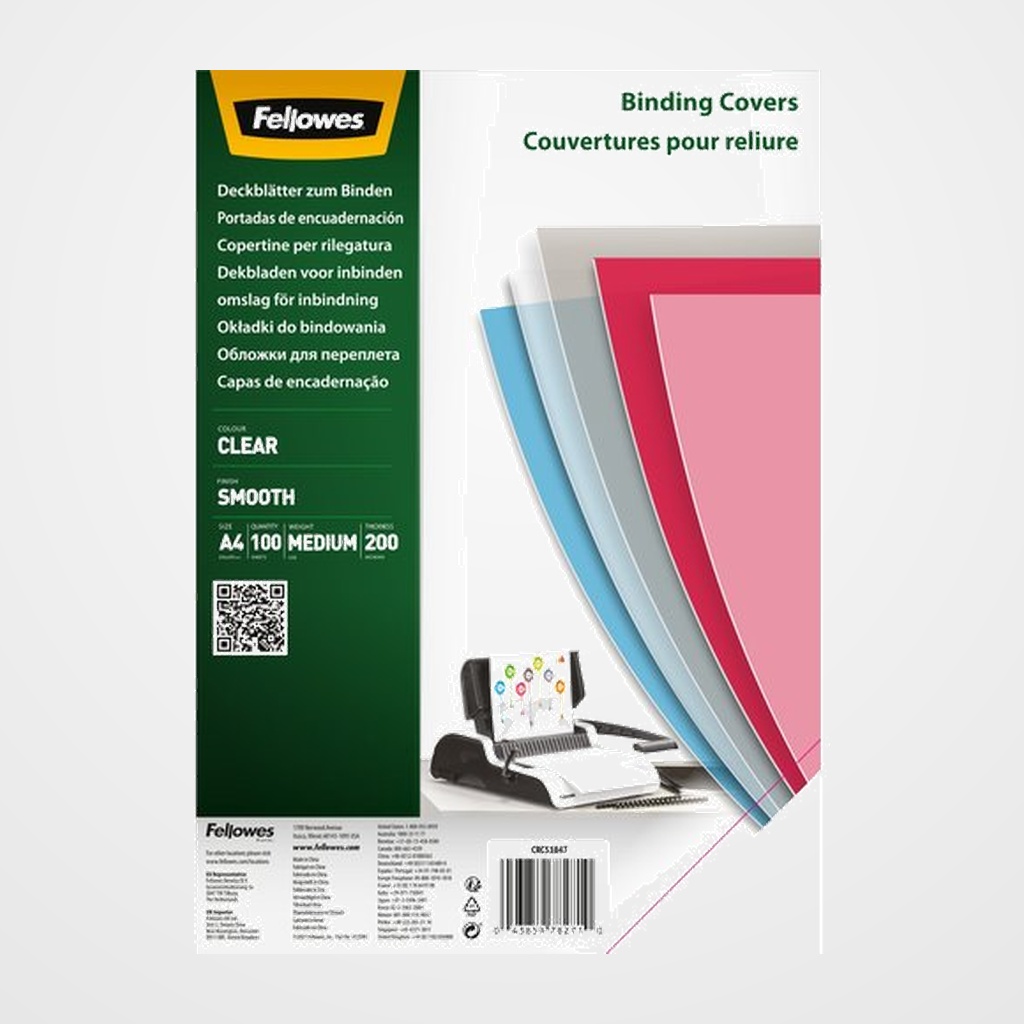 TAPA de ENCUADERNAR FELLOWES A4 0,2 mm PET CRISTAL CAJA de 100