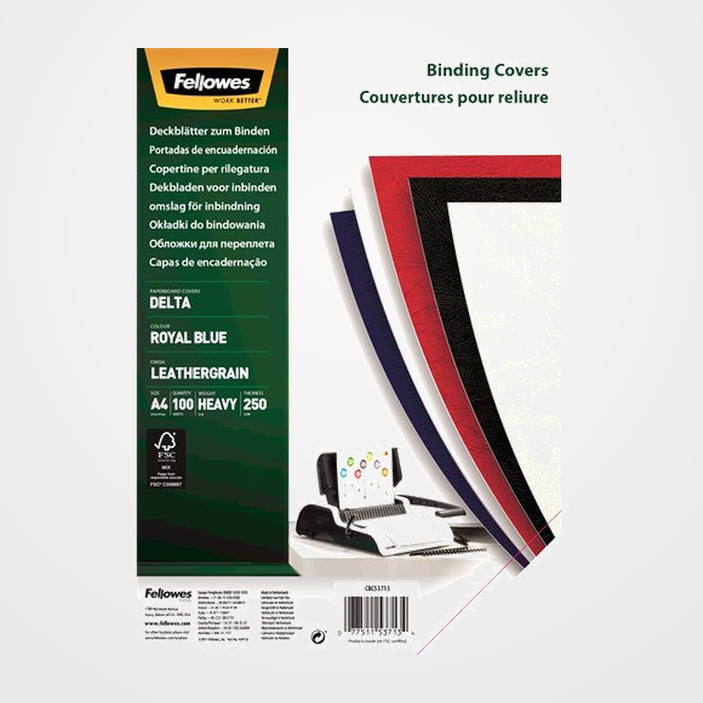 TAPA de ENCUADERNAR FELLOWES A4 0,25 mm DELTA CUERO AZUL CAJA de 100
