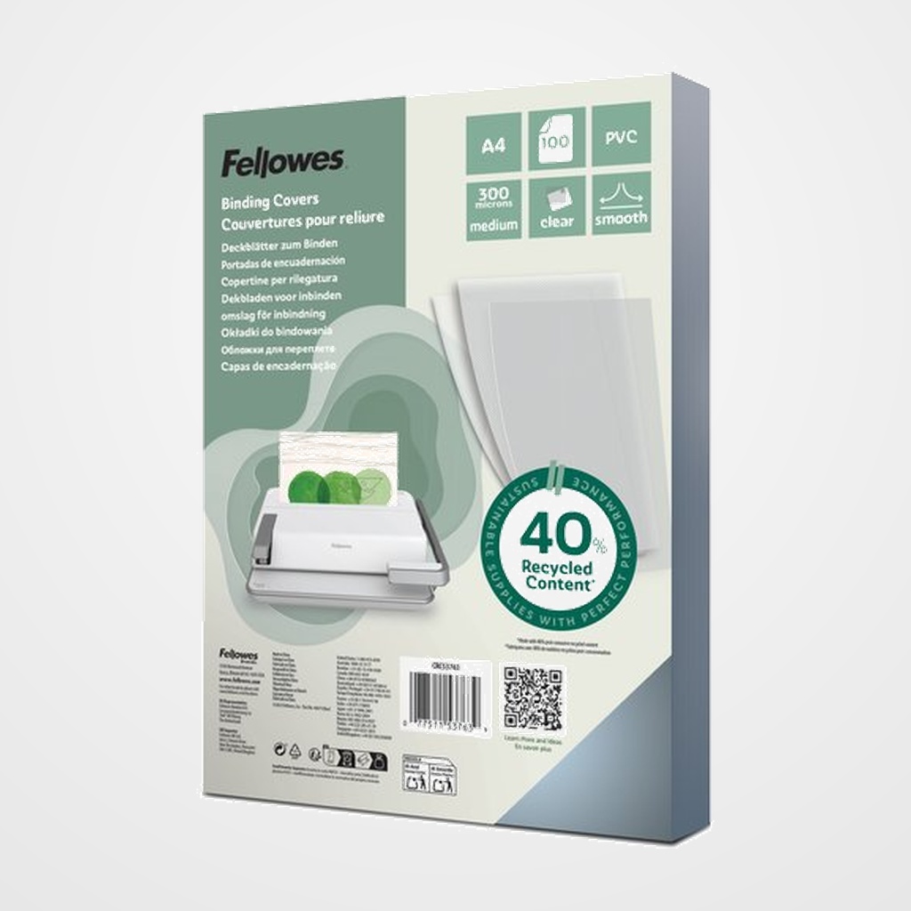 TAPA de ENCUADERNAR FELLOWES A4 0,30 mm PVC CRISTAL CAJA de 100