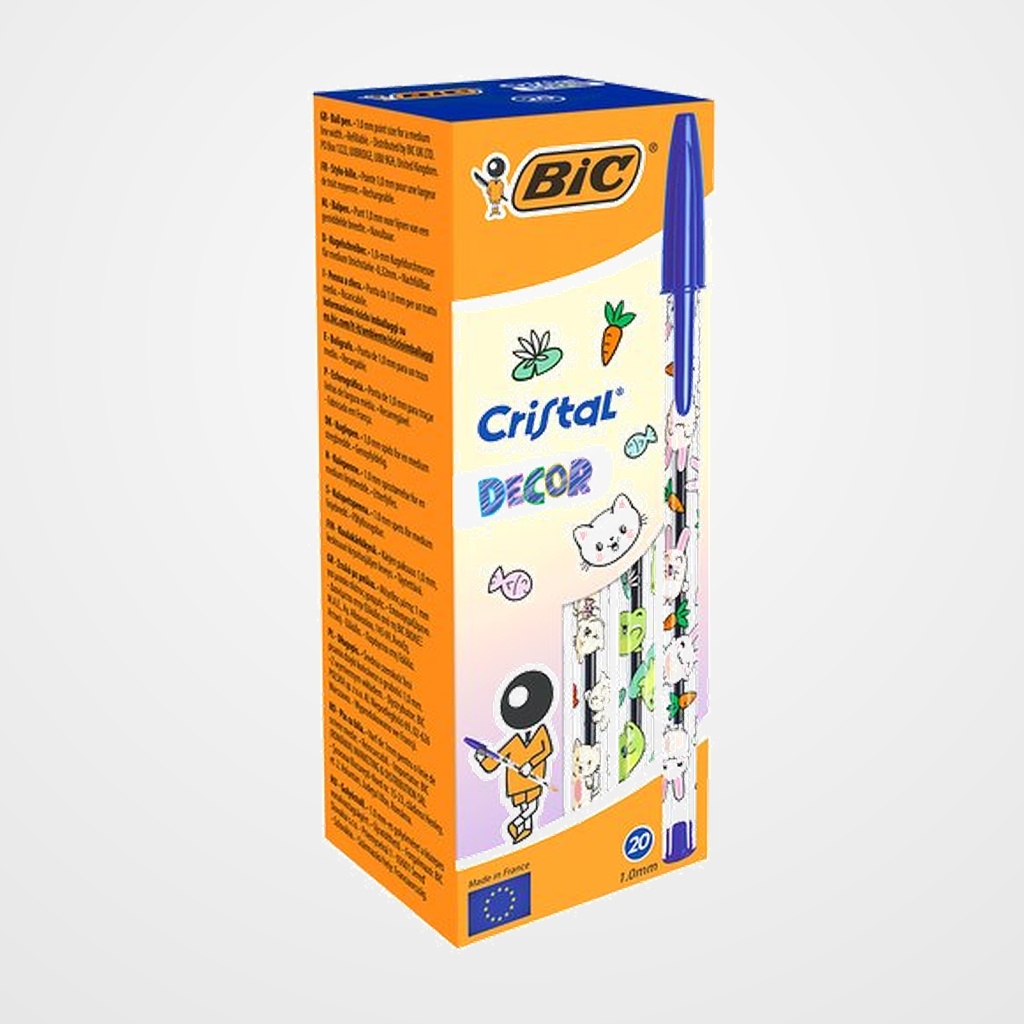BOLIGRAFO BIC CRISTAL DECOR KAWAII SURTIDO AZUL CAJA de 20