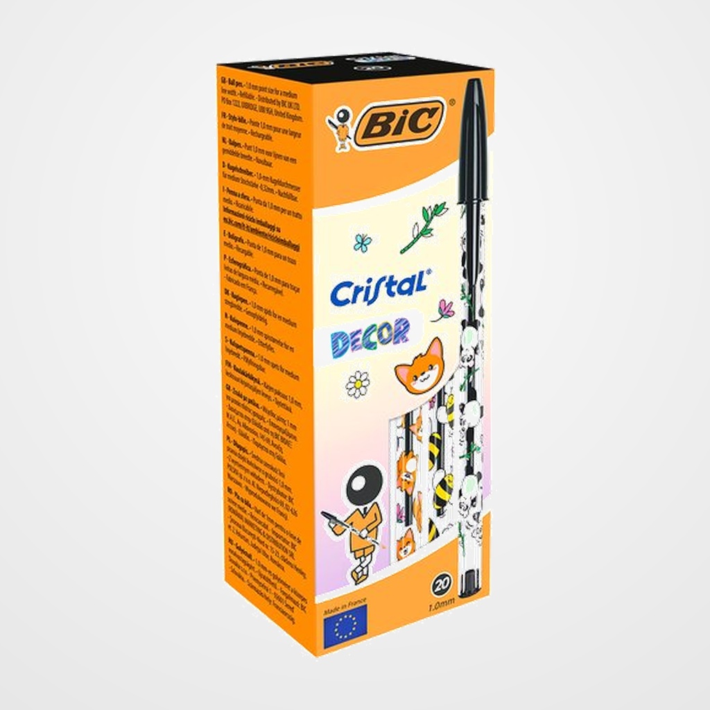 BOLIGRAFO BIC CRISTAL DECOR KAWAII SURTIDO NEGRO CAJA de 20