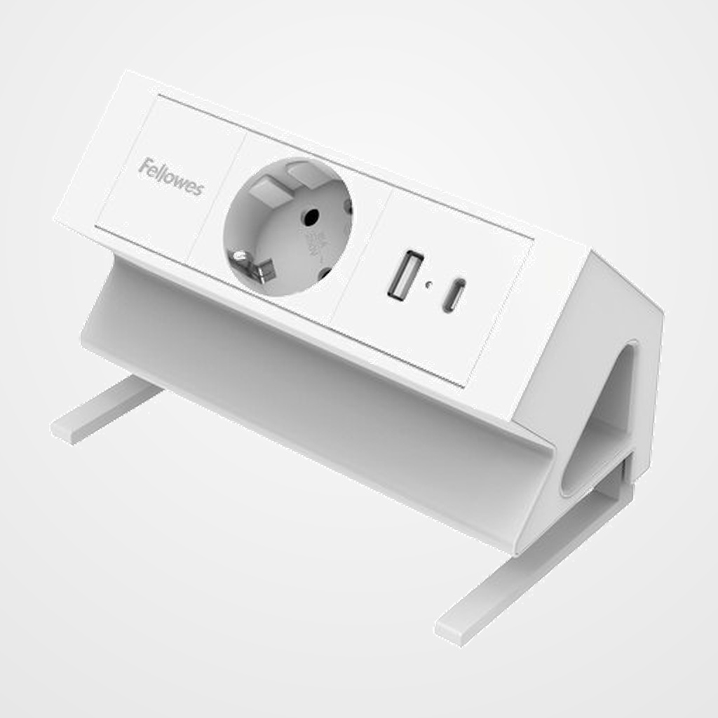 ENCHUFE ADAPTADOR FELLOWES SOBREMESA 1 SALIDAS 2 USB (1C + 1A) BLANCO