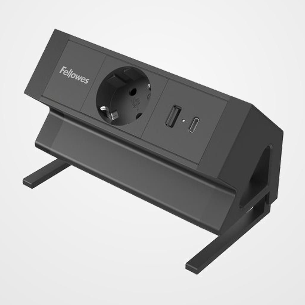 ENCHUFE ADAPTADOR FELLOWES SOBREMESA 1 SALIDAS 2 USB (1C + 1A) NEGRO