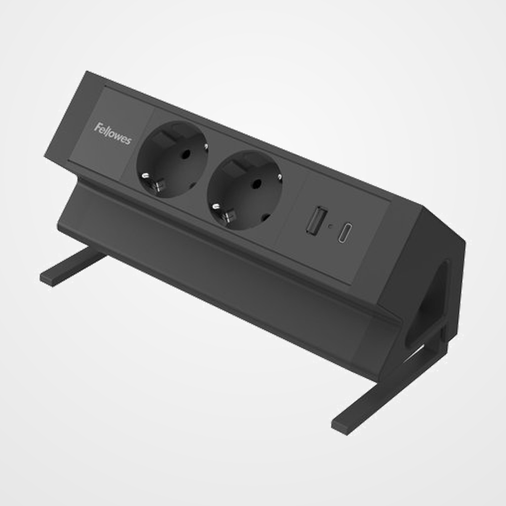 ENCHUFE ADAPTADOR FELLOWES SOBREMESA 2 SALIDAS 2 USB (1C + 1A) NEGRO