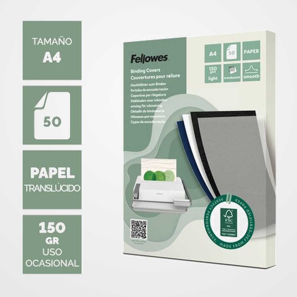 TAPA de ENCUADERNAR FELLOWES A4 0,15 mm DELTA TRANSLUCIDO CAJA de 50