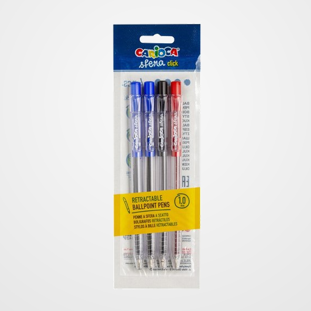 BOLIGRAFO CARIOCA SFERA RETRACTIL 1.0mm BOLSA DE 4 COLORES SURTIDOS