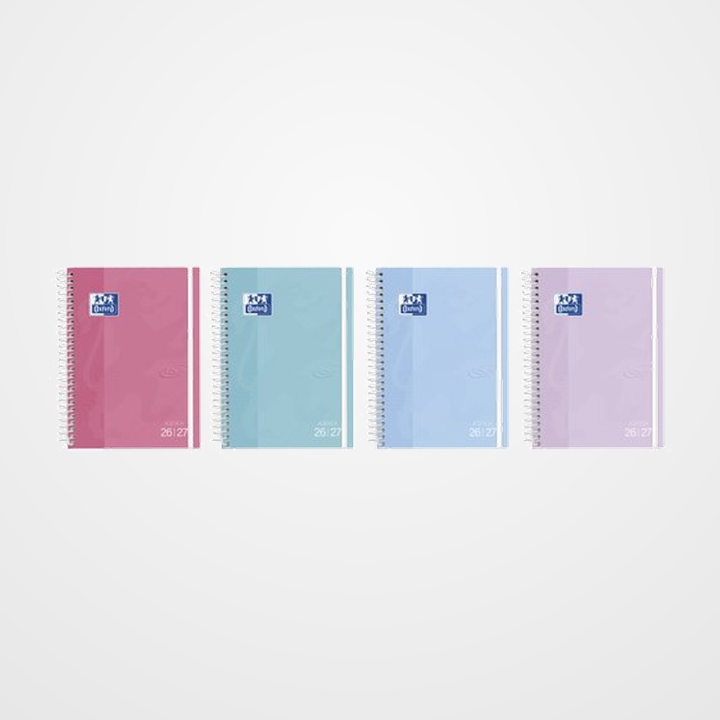 AGENDA ESCOLAR (2026-27) OXFORD TOUCH PASTEL ESPIRAL tapa EXTRADURA con GOMA 4º S/V SURTIDO (4 col.)