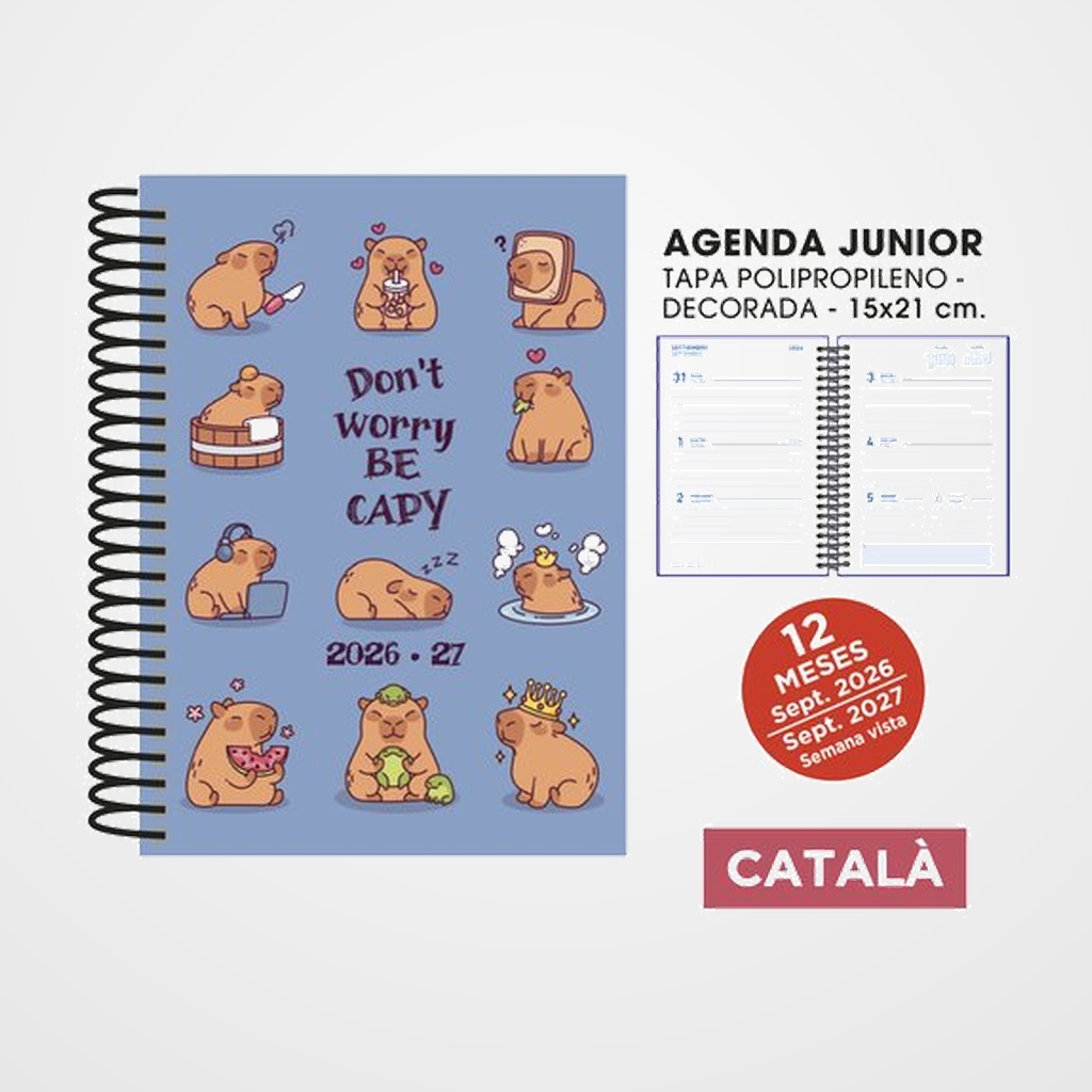 AGENDA ESCOLAR (2026-27) SENFORT CATALAN JUNIOR DECORADA ESPIRAL tapa PVC 150x210 S/V CAPIBARA