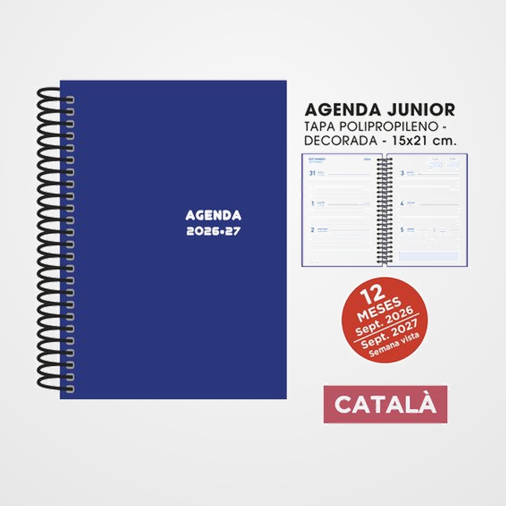 AGENDA ESCOLAR (2026-27) SENFORT CATALAN JUNIOR ESPIRAL tapa PVC 150x210 S/V AZUL