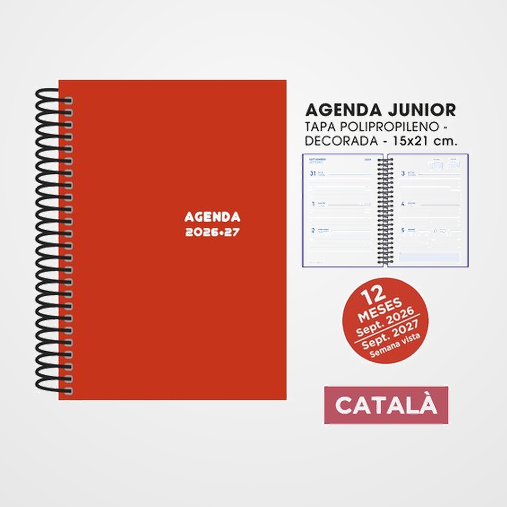 AGENDA ESCOLAR (2026-27) SENFORT CATALAN JUNIOR ESPIRAL tapa PVC 150x210 S/V ROJO