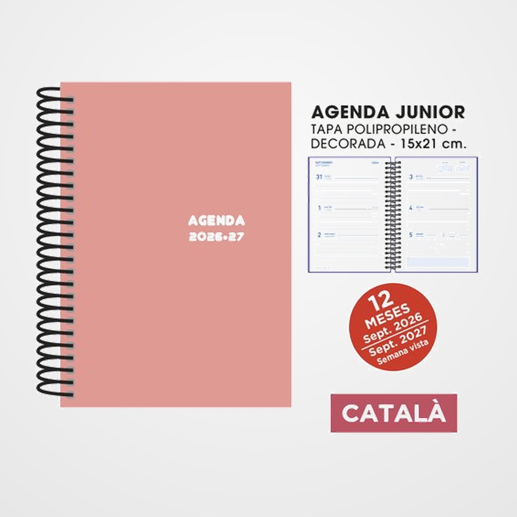 AGENDA ESCOLAR (2026-27) SENFORT CATALAN JUNIOR ESPIRAL tapa PVC 150x210 S/V ROSA