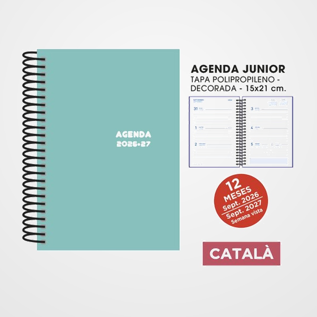 AGENDA ESCOLAR (2026-27) SENFORT CATALAN JUNIOR ESPIRAL tapa PVC 150x210 S/V TURQUESA