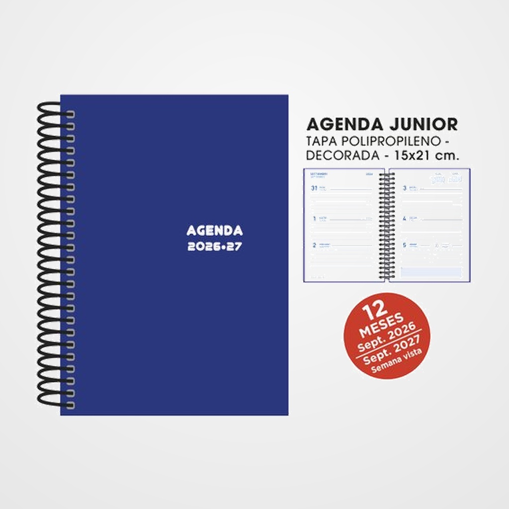 AGENDA ESCOLAR (2026-27) SENFORT JUNIOR ESPIRAL tapa PVC 150x210 S/V AZUL