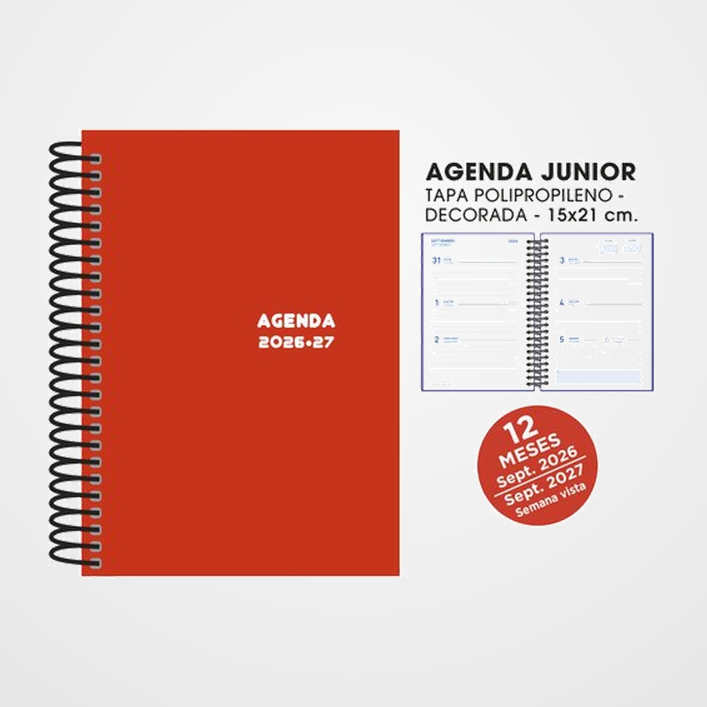 AGENDA ESCOLAR (2026-27) SENFORT JUNIOR ESPIRAL tapa PVC 150x210 S/V ROJO