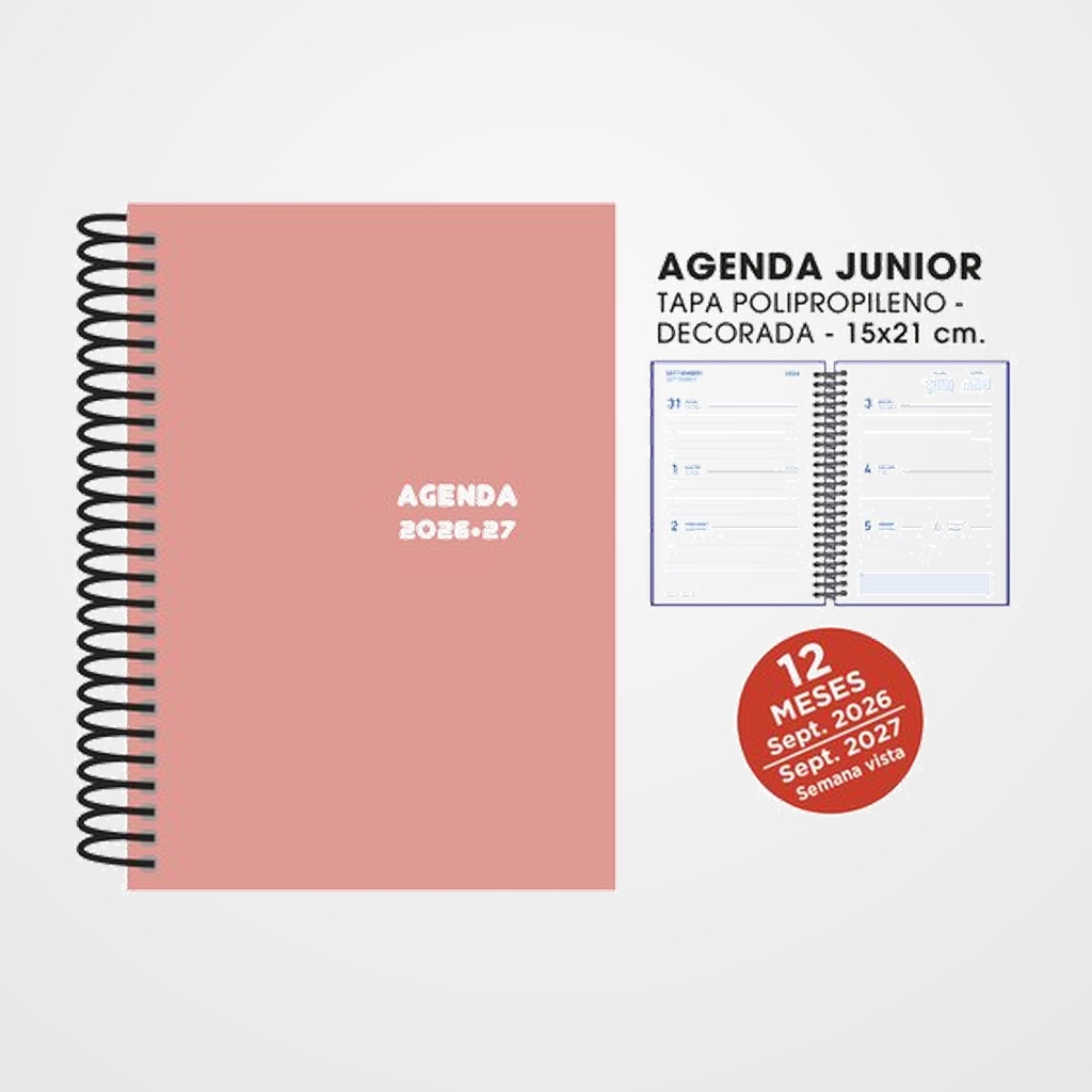 AGENDA ESCOLAR (2026-27) SENFORT JUNIOR ESPIRAL tapa PVC 150x210 S/V ROSA