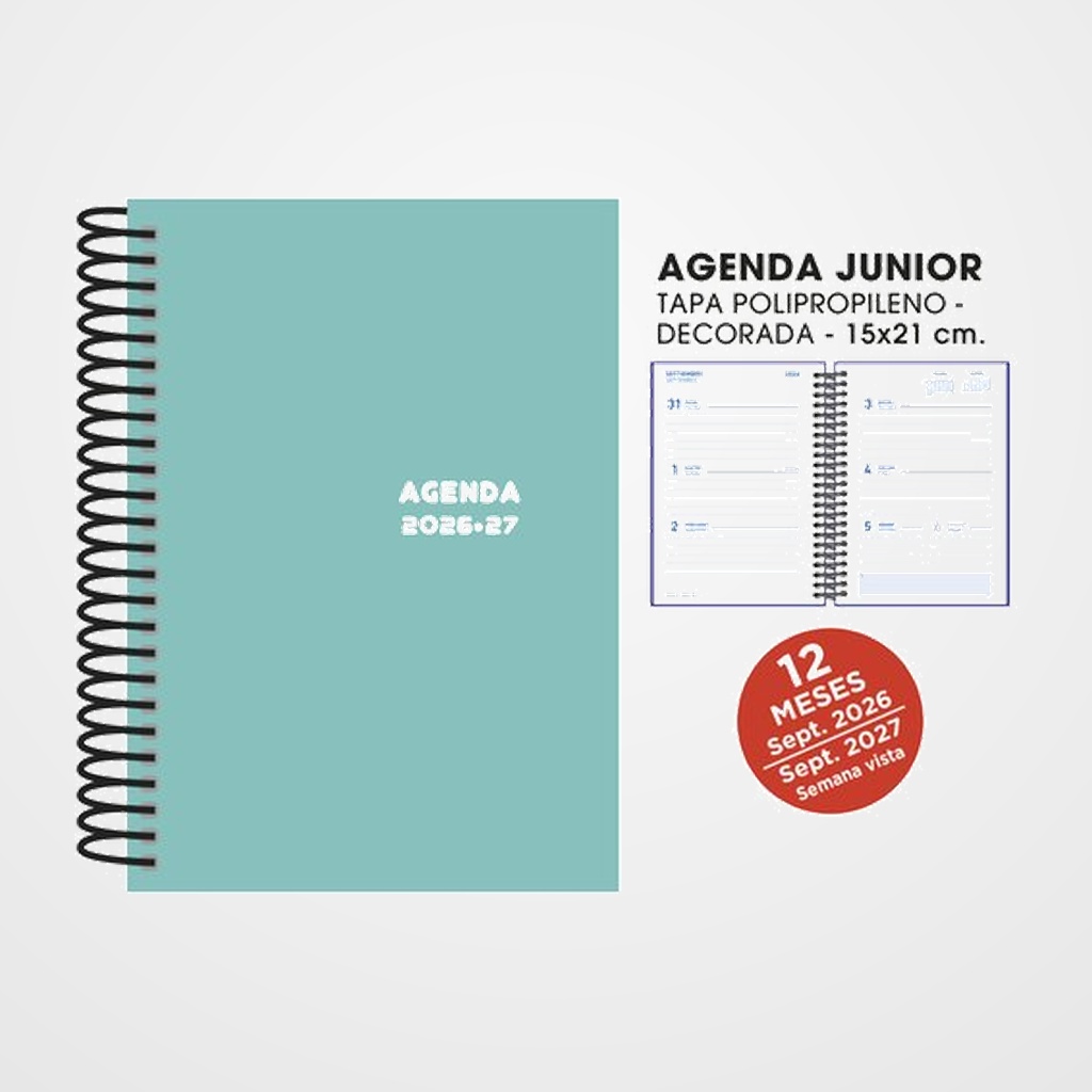 AGENDA ESCOLAR (2026-27) SENFORT JUNIOR ESPIRAL tapa PVC 150x210 S/V TURQUESA
