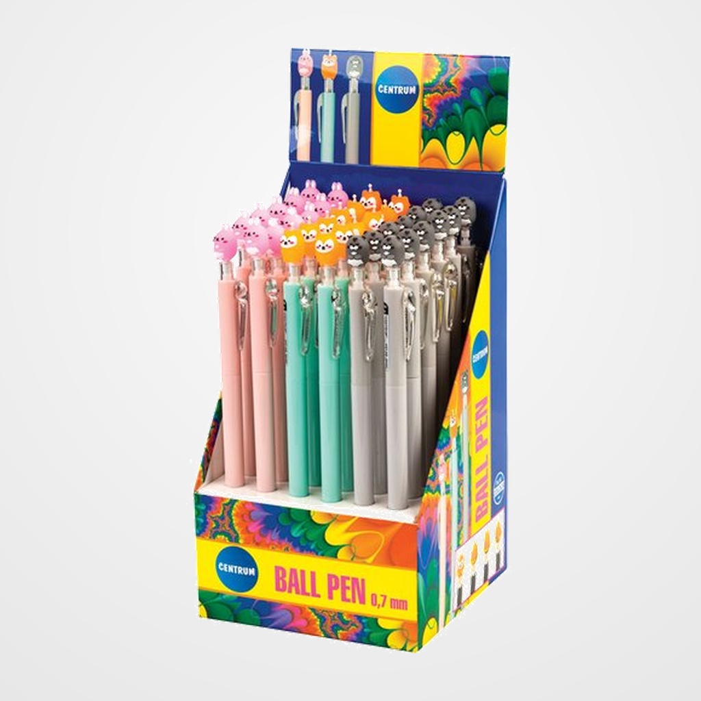 BOLIGRAFO CENTRUM RETRACTIL MOUSE TINTA AZUL COLORES SURTIDOS EXPOSITOR de 36