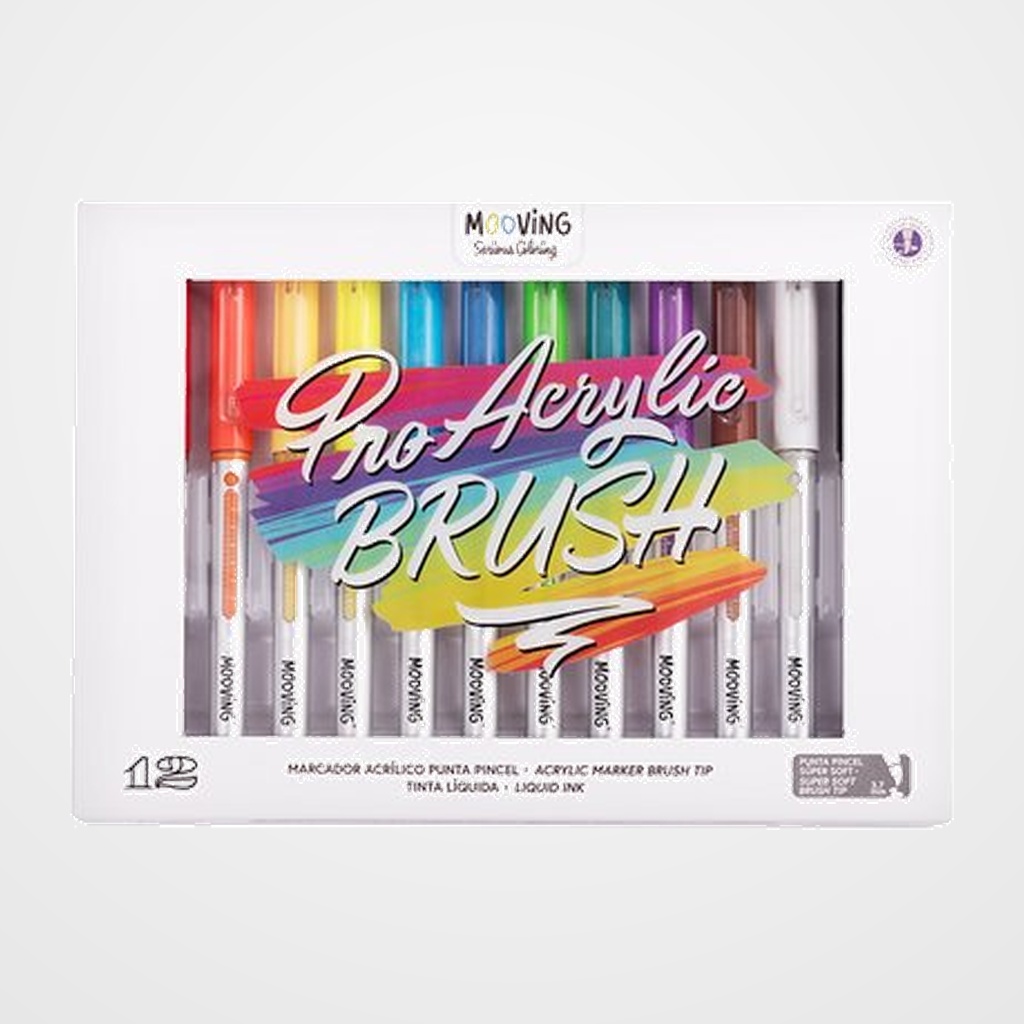 ROTULADOR ACRILICO MOOVING PUNTA PINCEL ESTUCHE de 12