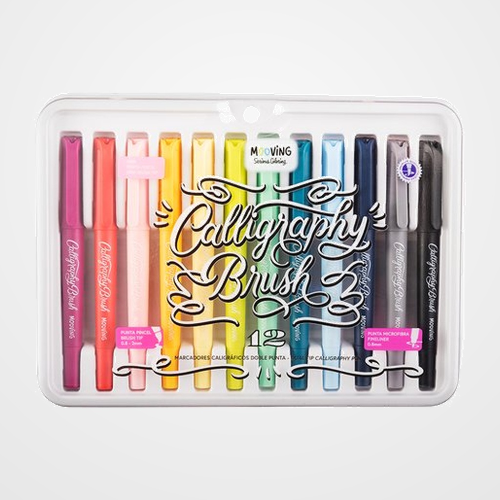 ROTULADOR FIBRA MOOVING PUNTA PINCEL CALIGRAFICA ESTUCHE de 12