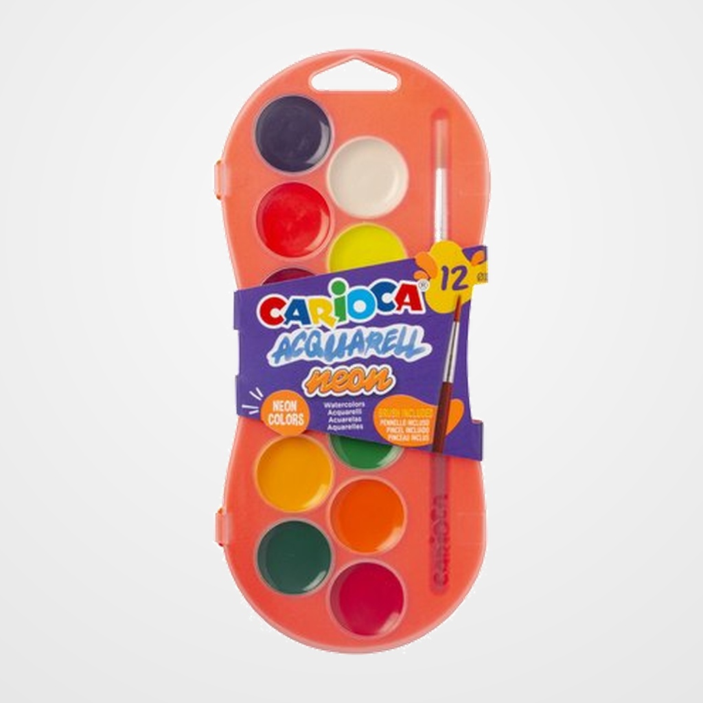 ACUARELAS CARIOCA NEON Ø 30 mm con PINCEL ESTUCHE de 12