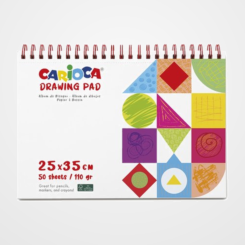 CUADERNO DE DIBUJO CARIOCA CON ESPIRAL GRANO FINO 25x35cm 110g 50h
