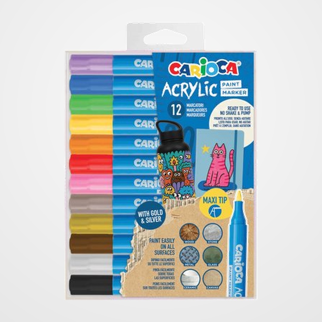 [10206725] ROTULADOR ACRILICO CARIOCA PAINT MARKER PUNTA MAXI CAJA de 12