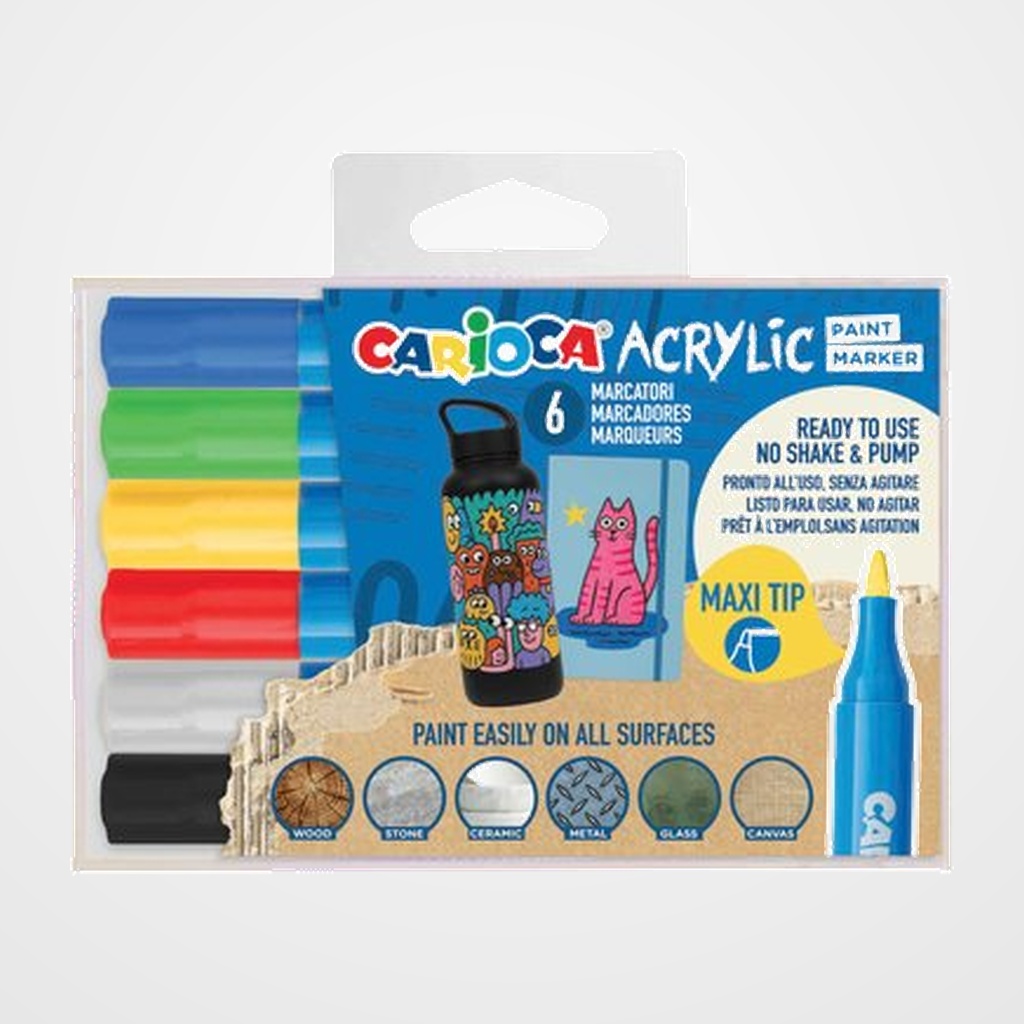 ROTULADOR ACRILICO CARIOCA PAINT MARKER PUNTA MAXI CAJA de 6