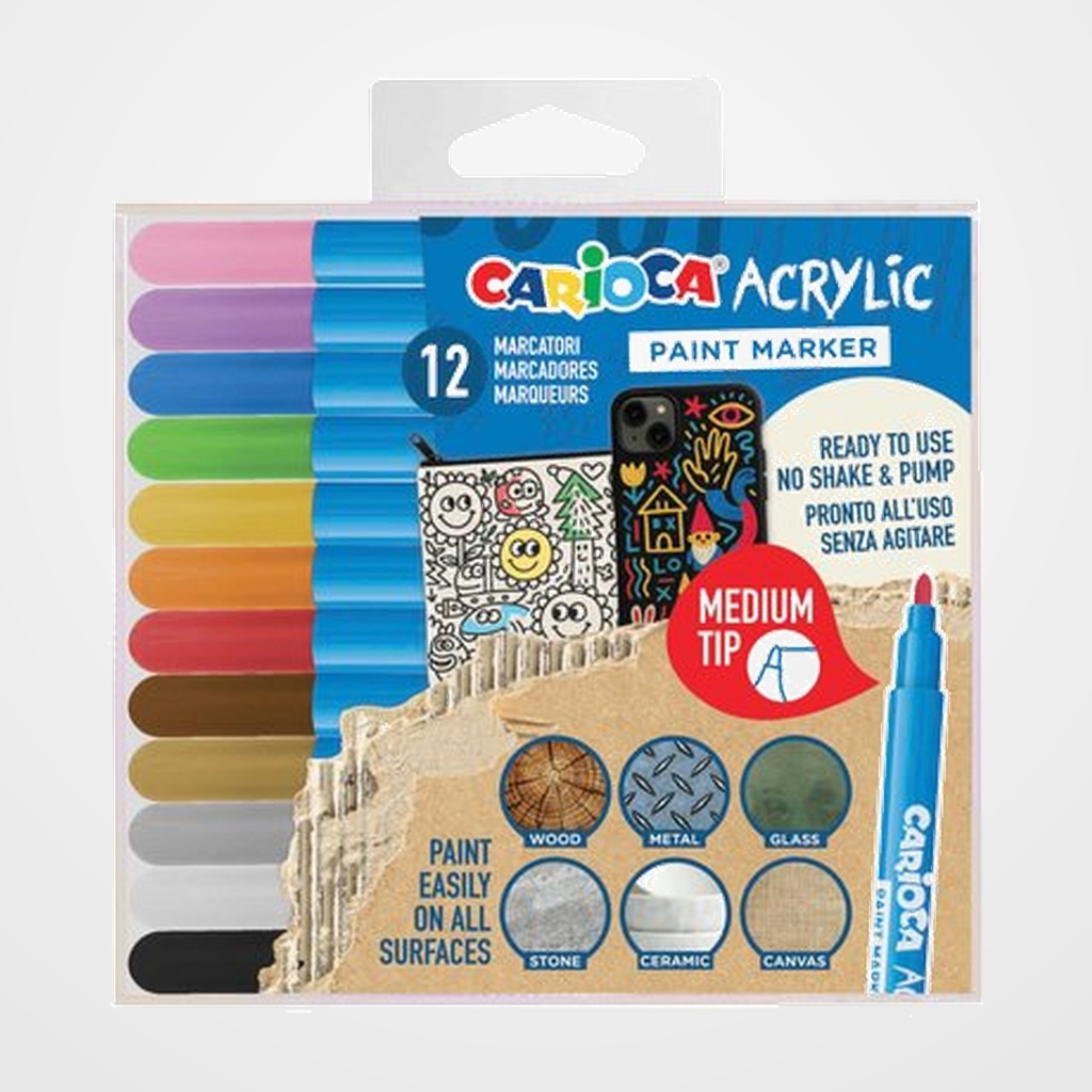 ROTULADOR ACRILICO CARIOCA PAINT MARKER PUNTA MEDIA CAJA de 12