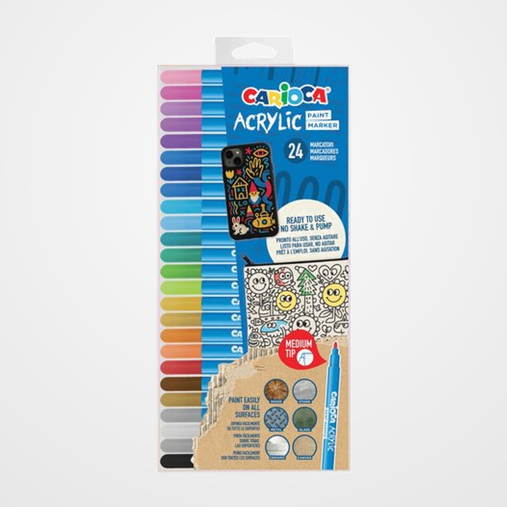 ROTULADOR ACRILICO CARIOCA PAINT MARKER PUNTA MEDIA CAJA de 24