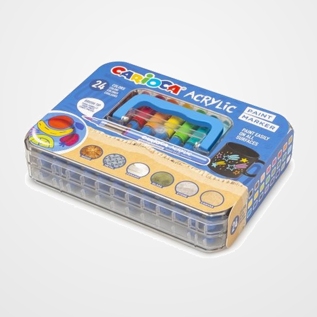 ROTULADOR ACRILICO CARIOCA PAINT MARKER PUNTA PINCEL CAJA PREMIUM de 24
