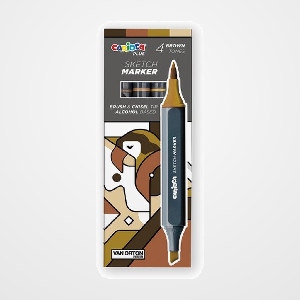 ROTULADOR FIBRA CARIOCA PLUS SKETCH MARKER DOBLE PUNTA CAJA de 4 COLORES MARRONES