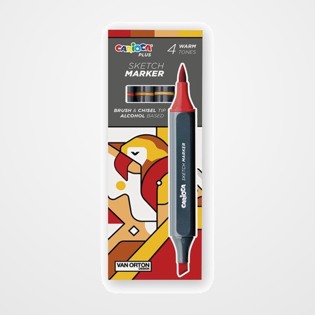 [10206330] ROTULADOR FIBRA CARIOCA PLUS SKETCH MARKER DOBLE PUNTA CAJA de 4 COLORES ROJOS