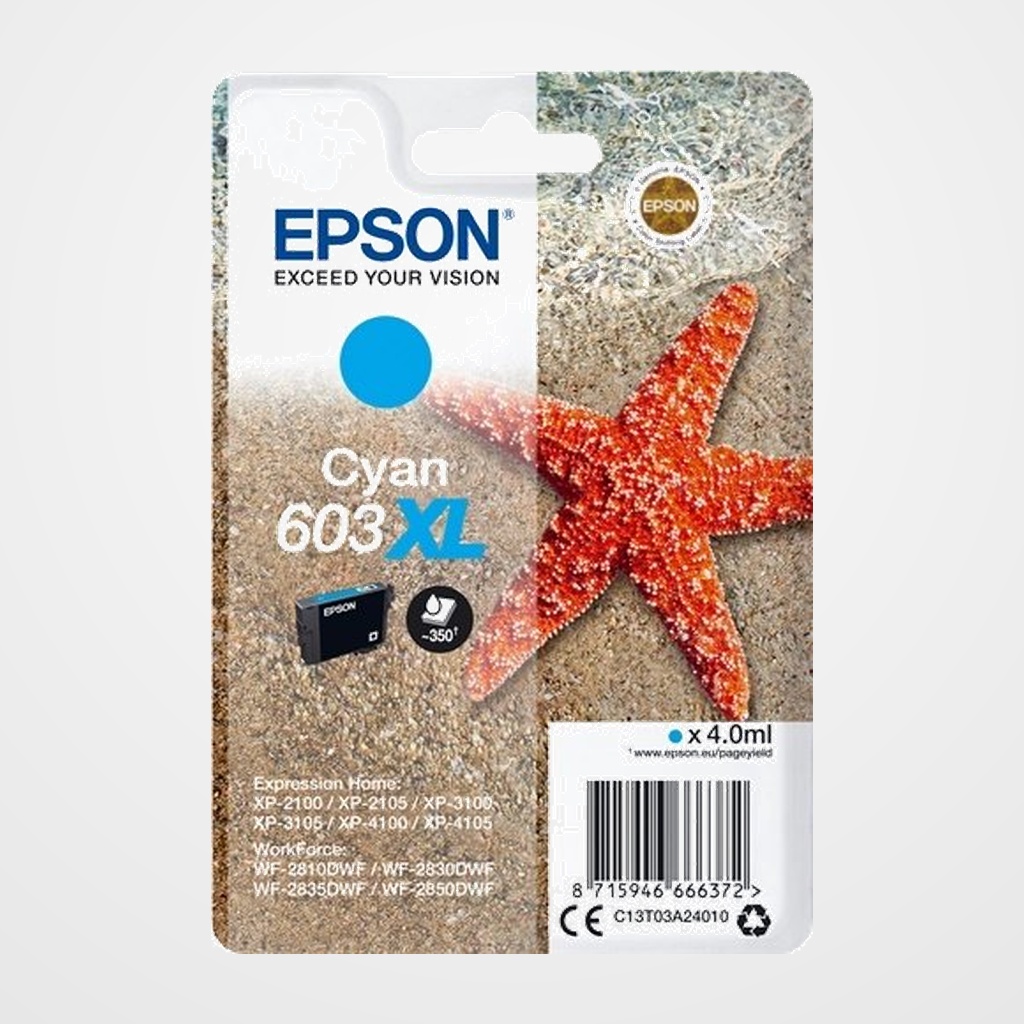 CARTUCHO INKJET EPSON T03A240 Nº603XL EXPRESSION HOME XP-2100/3100/4100 WF-2830DWF/2850DWF CIAN 4ML